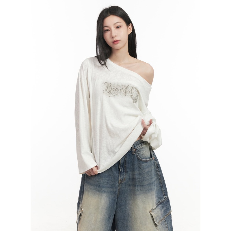 Loose-Fit Graphic One-Shoulder Top CF514