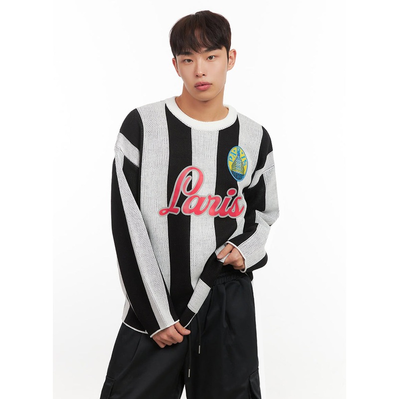 Men’s Striped Oversized Graphic Sweater IF521