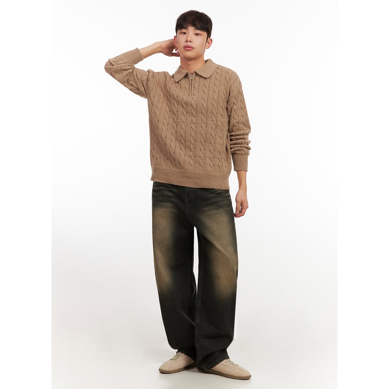 Men’s Vintage Washed Wide-Leg Jeans IF517