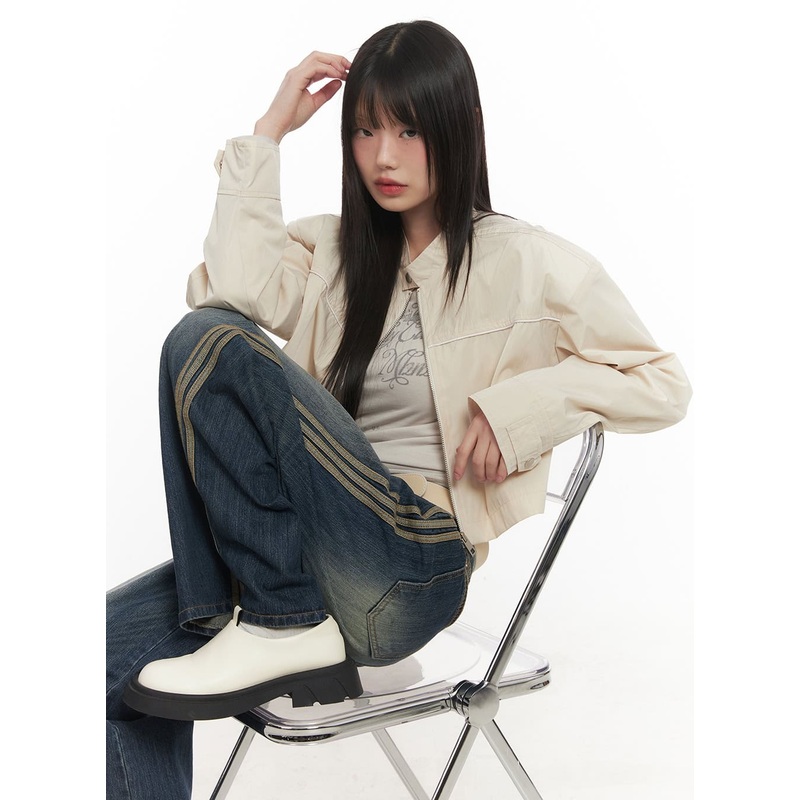 Nylon Zip-Up Cropped Jacket CF518