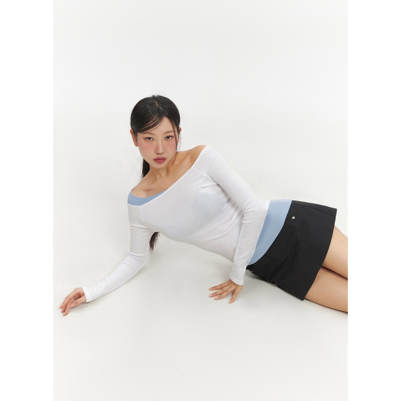 Off-Shoulder Asymmetric Long-Sleeve Top IF510