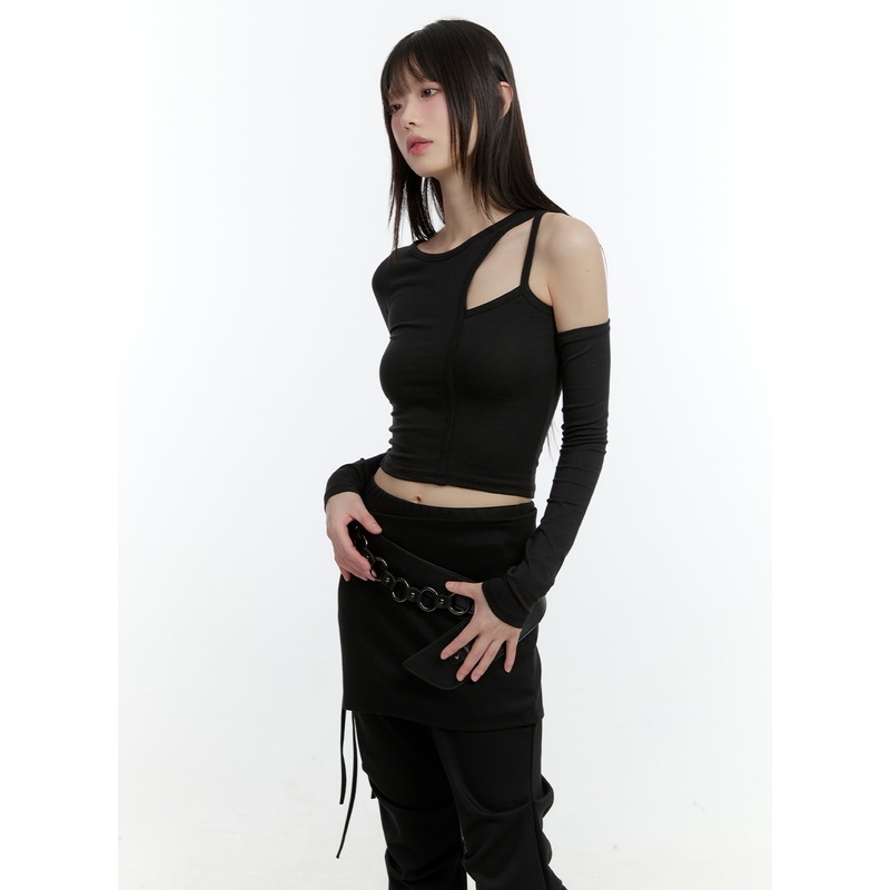 One-Shoulder Cutout Crop Top CF507