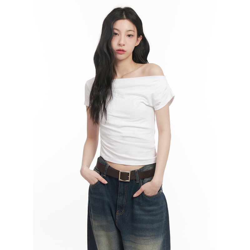 One-Shoulder Shirring Crop Top CF513