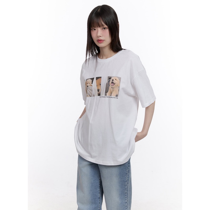 Puppy Graphic Loose-Fit Tee CF512