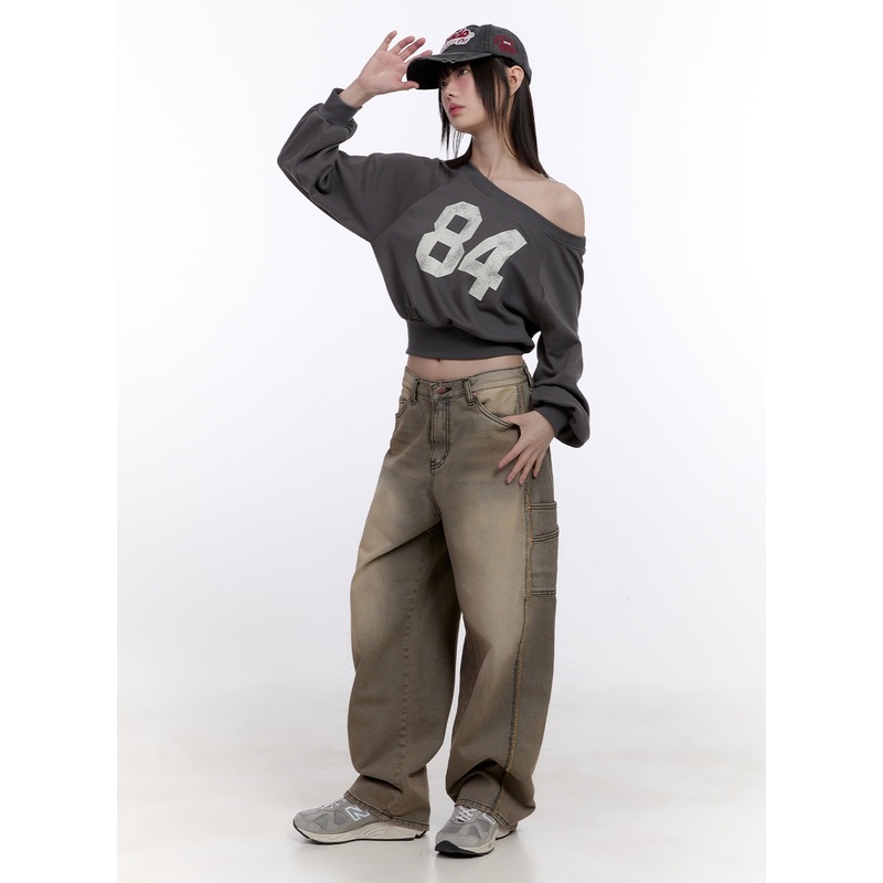 Sara Stitched Pocket Baggy Jeans CF512