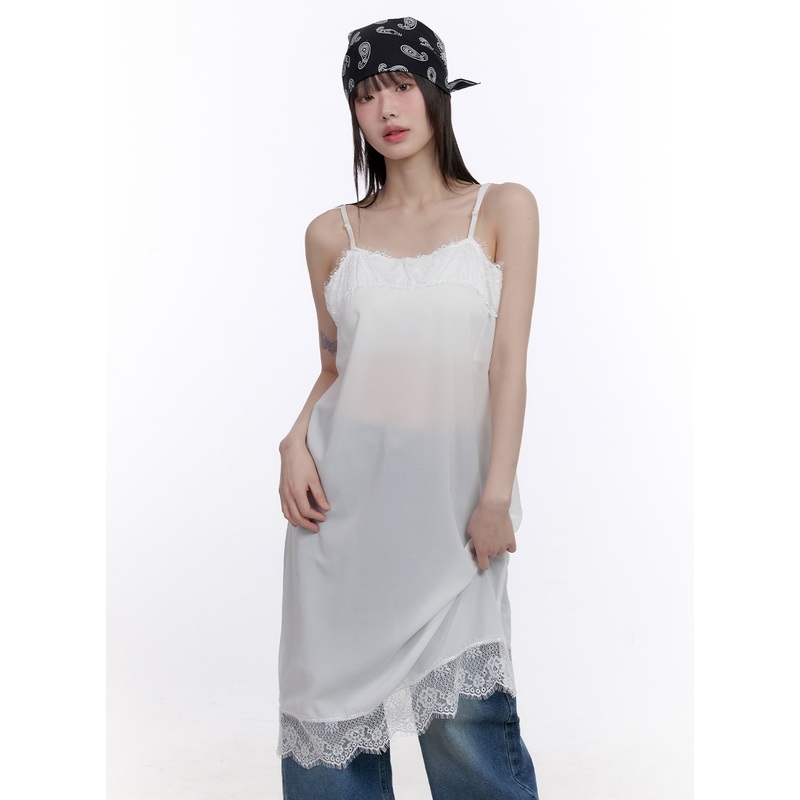 Sheer Lace-Trim Camisole Dress CF512