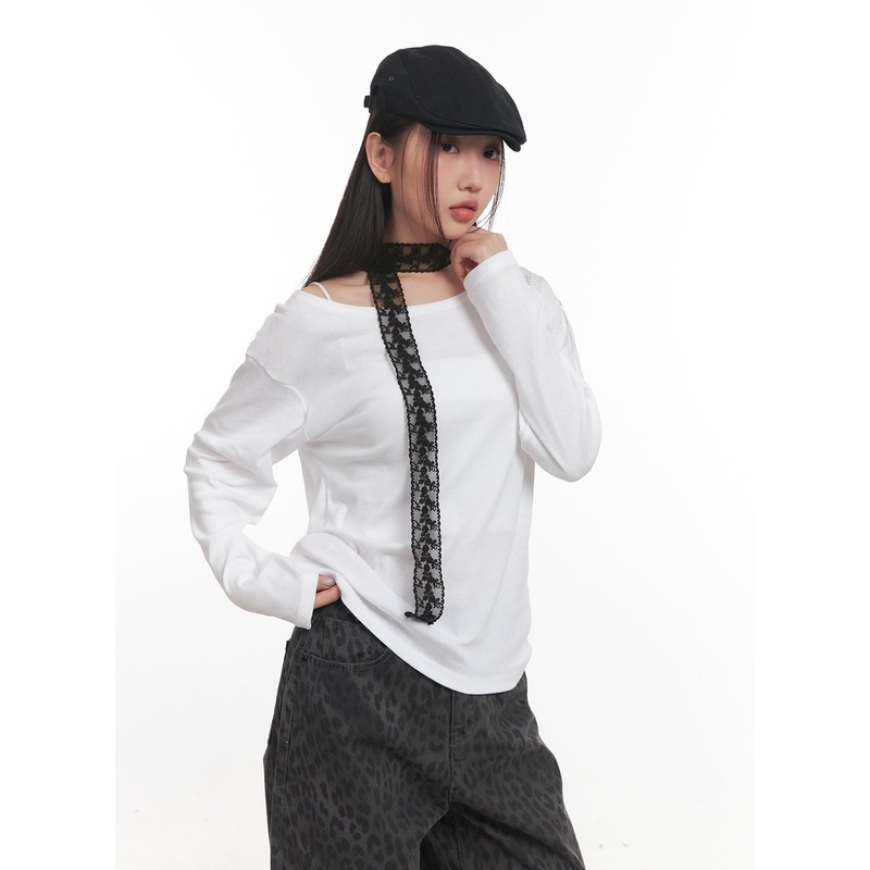 Sheer Lace Trim Scarf CF524|Black|Light beige|White|One Size