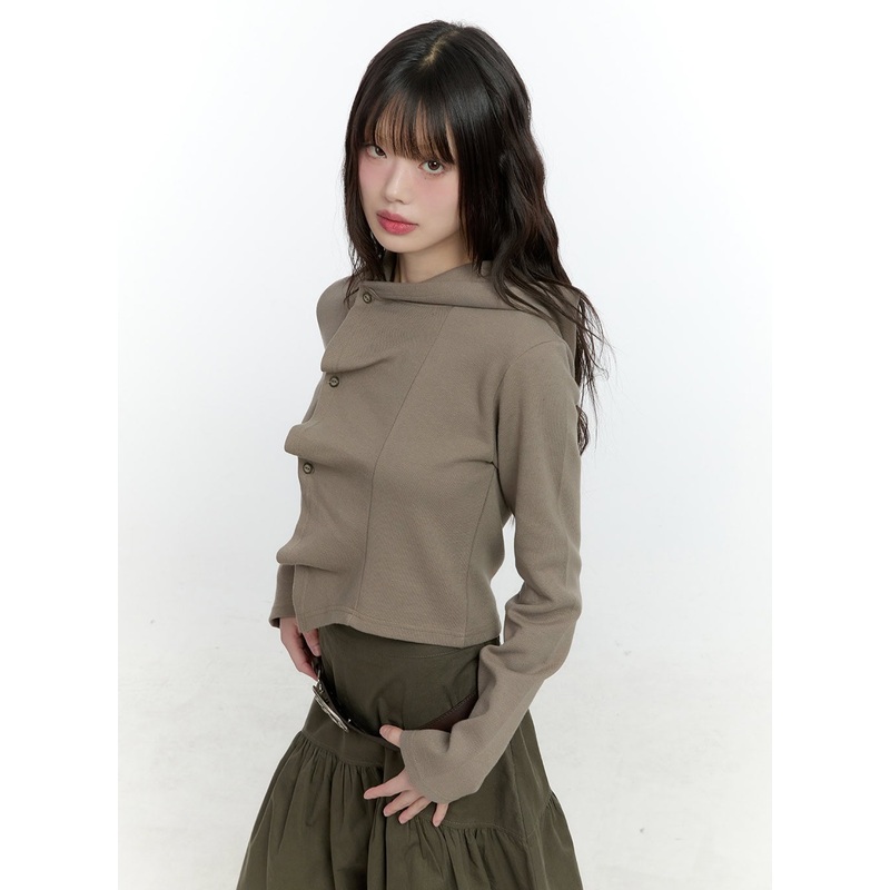 Shirring Buttoned Hooded Cardigan CF506