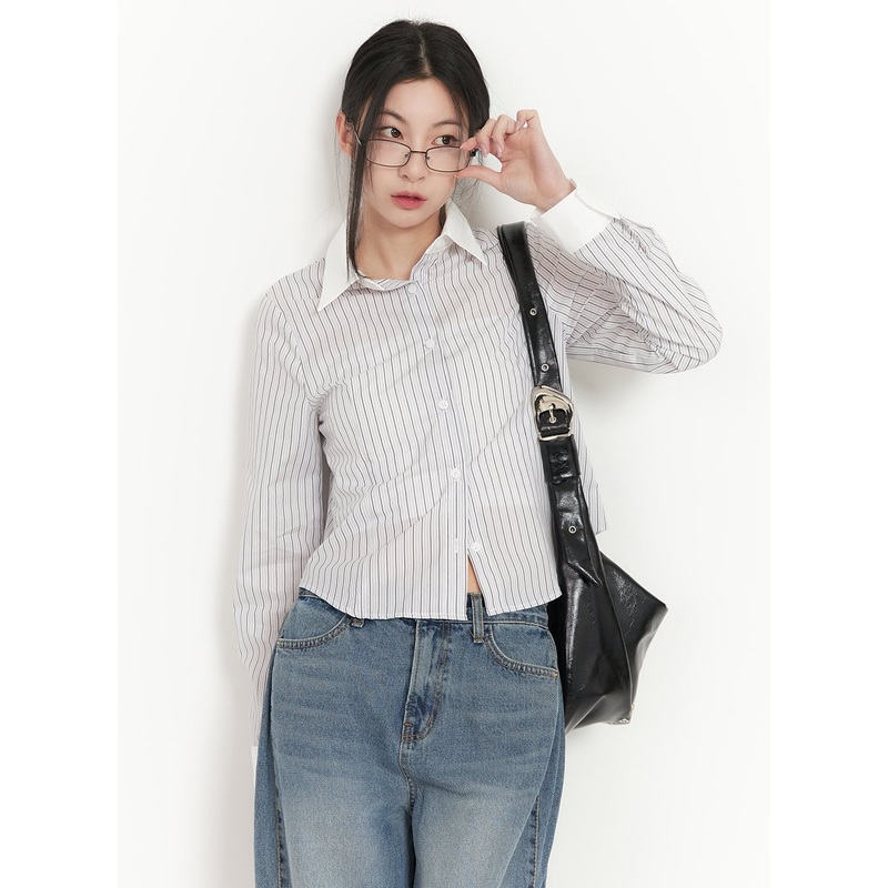 Slim-Fit Collared Striped Button Down CF514