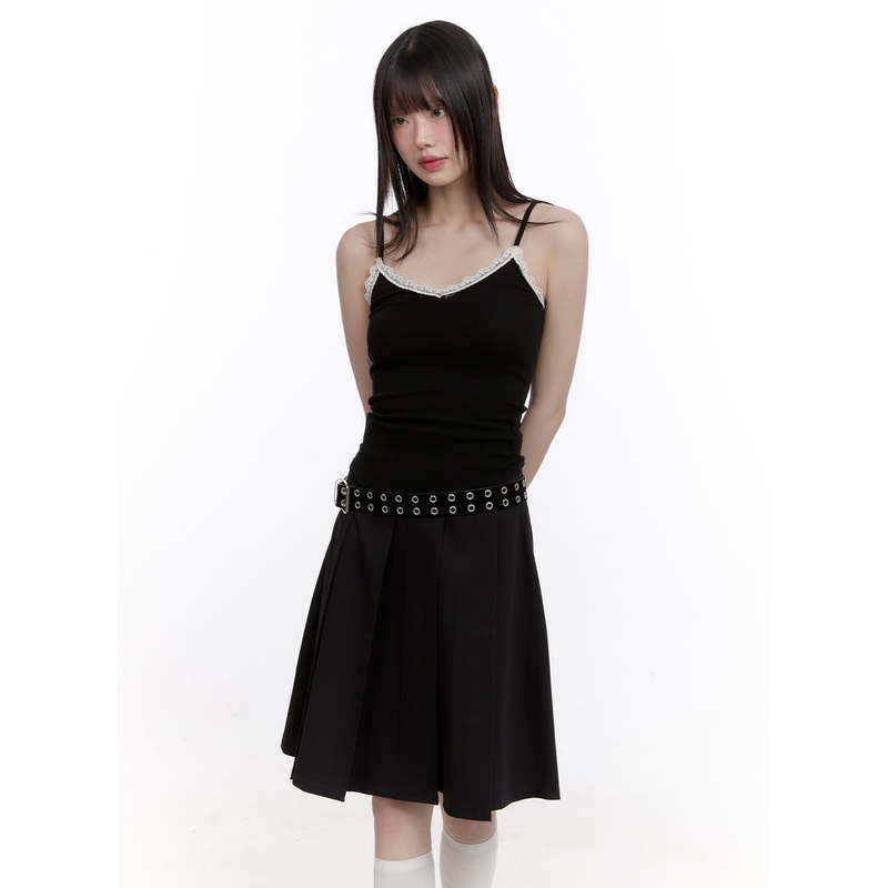 Slim-Fit Lace-Trim Cami CF512|Light beige|Black|S/M