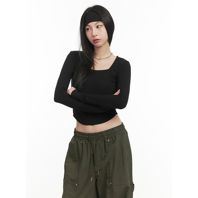 Square Neck Ribbed Slim-Fit Top CF514