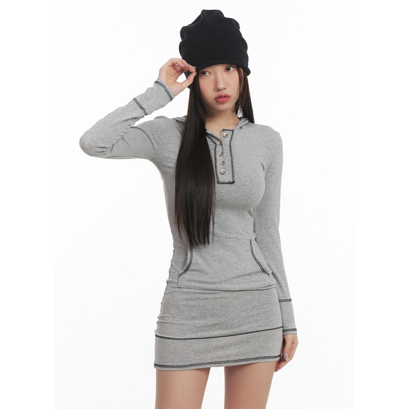 Stitched Slim-Fit Hooded Mini Dress CF520