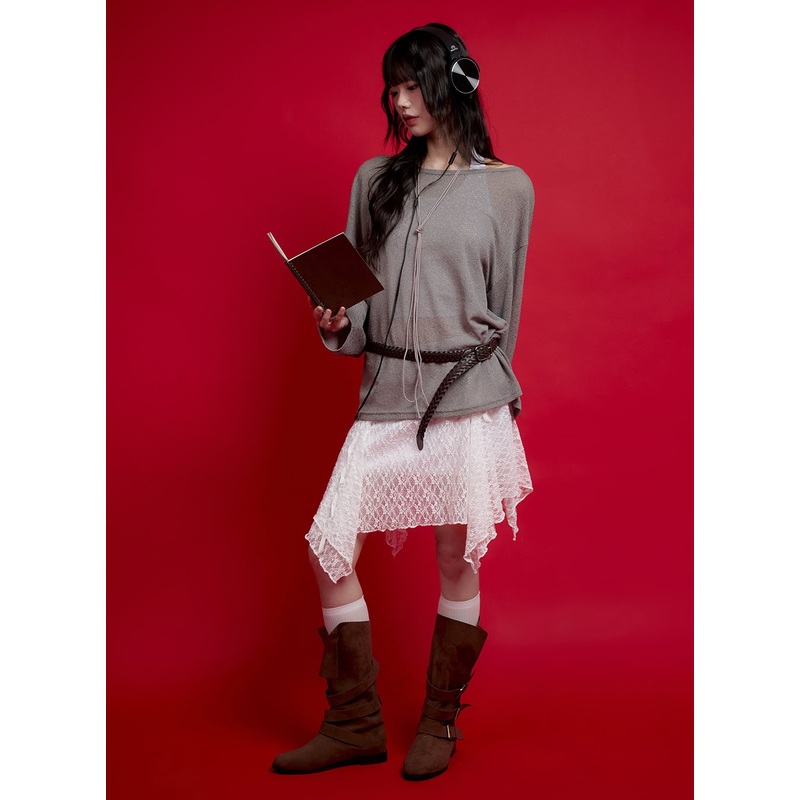 String Sheer Long-Sleeve Mesh Top CF511