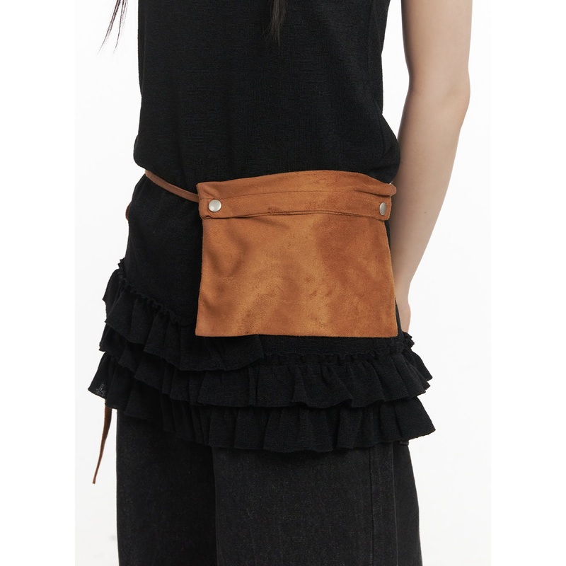 Suede Pouch Belt Bag CF518|Beige|Black|Dark brown|One Size