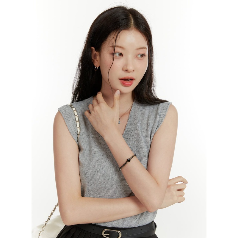 Beaded Bliss Bracelet OU418|Black|Light beige|Light pink|One Size