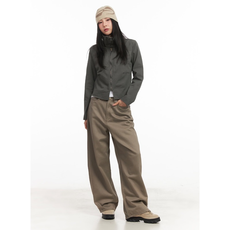 Cotton Wide-Leg Pants CM504|Beige|White|Black|Dark gray|Brown|S|M|L