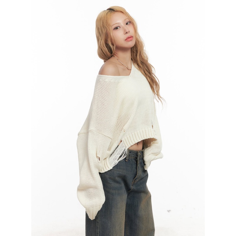 Destroyed Oversized Crop Sweater CM505