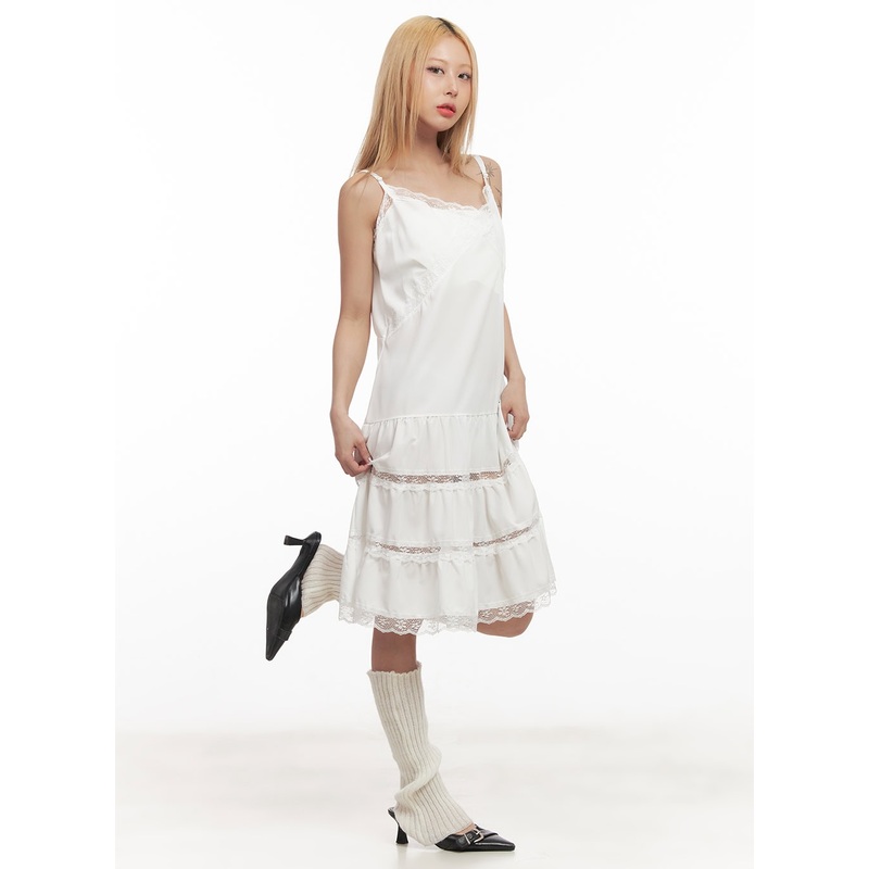 Flare Lace Midi Dress CM505|White|Black|S/M