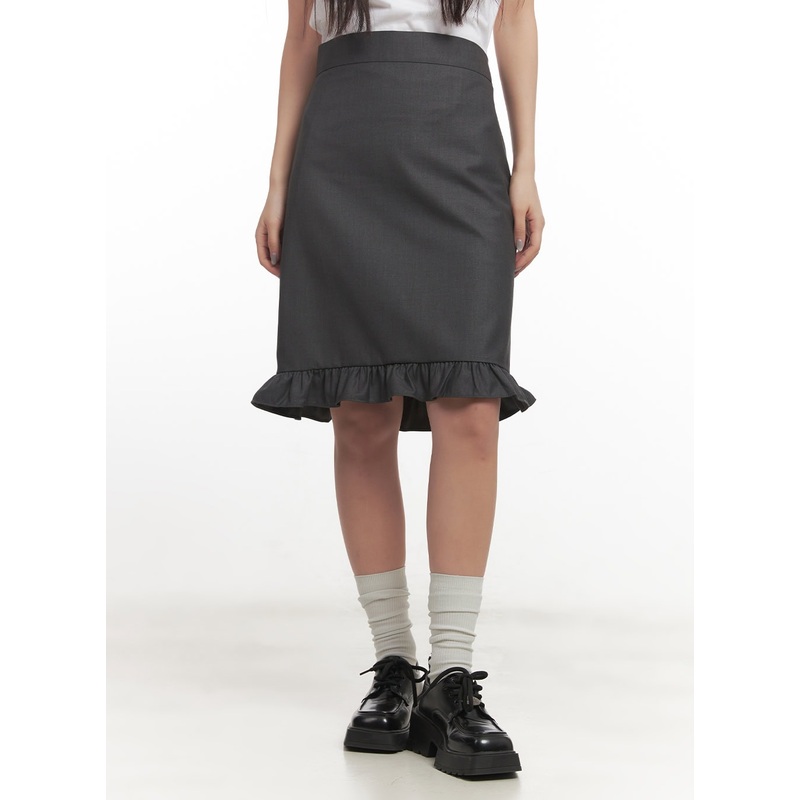 Frill Straight-Fit Midi Skirt CF526