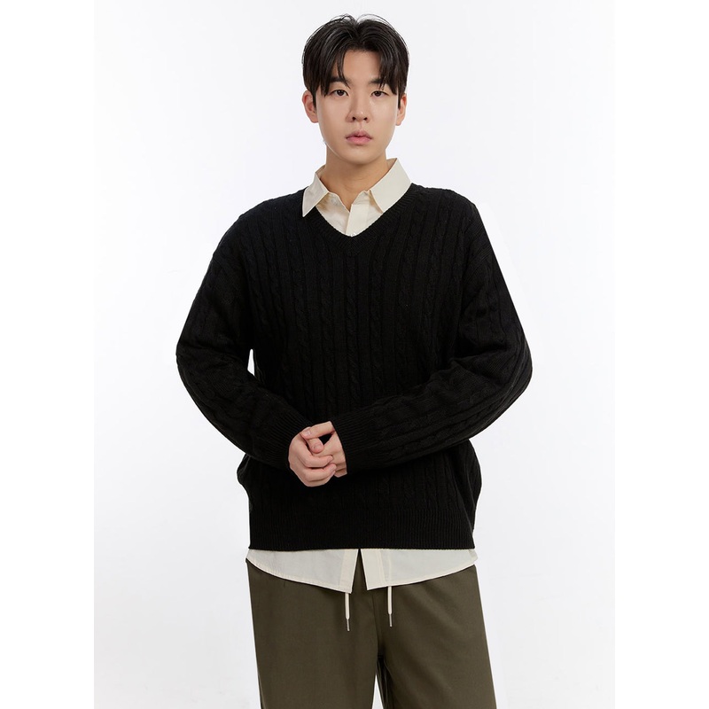 Men’s Cable-Knit V-Neck Sweater IF528