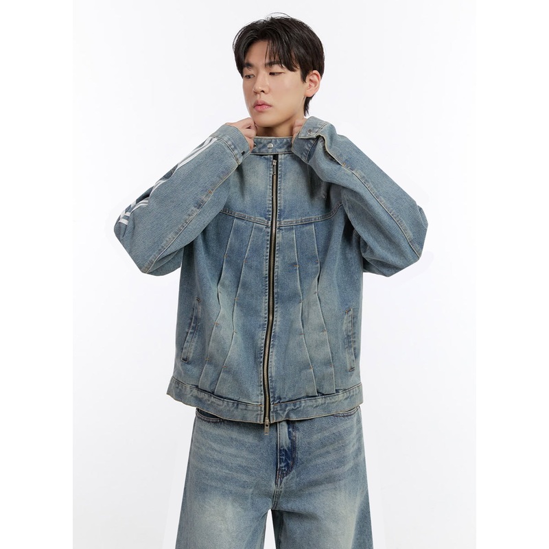 Men’s Denim Zip-Up Track Jacket IF528