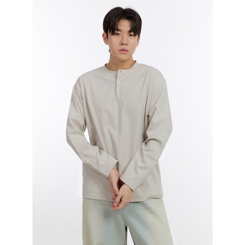 Men’s Half-Buttoned Long-Sleeve T-Shirt IF528