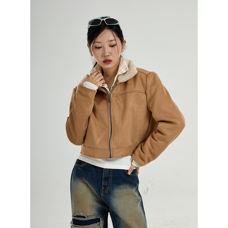 Retro Fur Collar Crop Zipper Jacket CO27