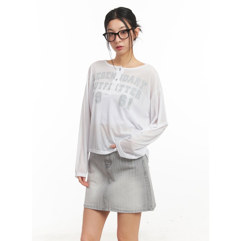 Sheer One-Shoulder Buttoned Tee CM503