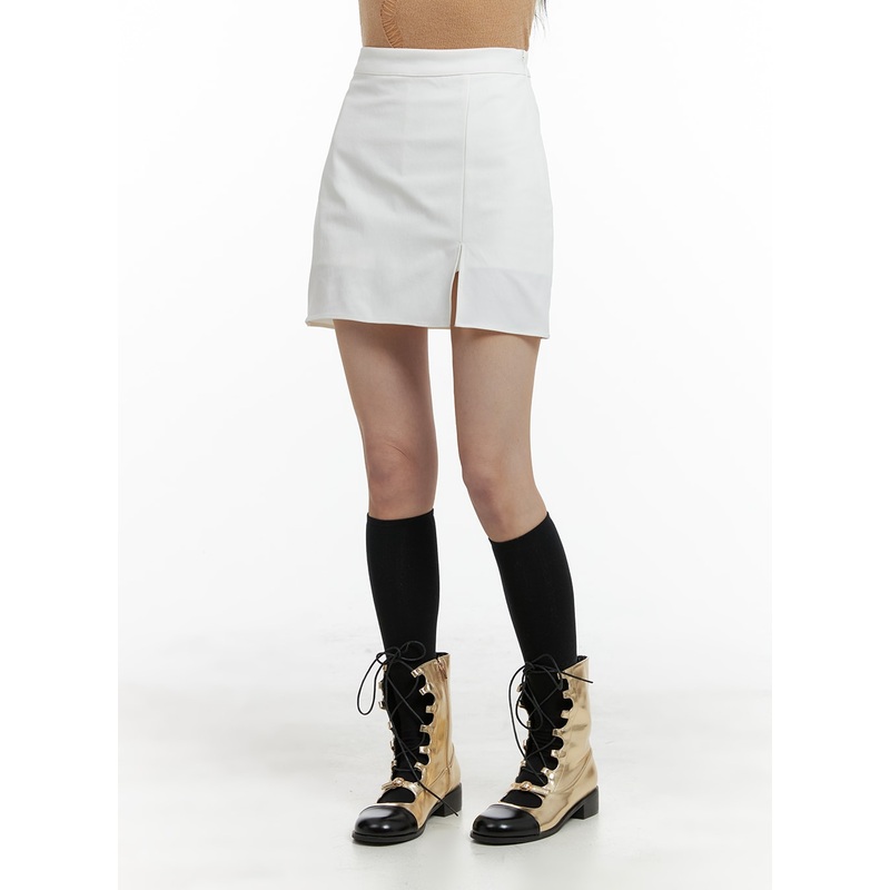 Side Slit Solid Skort OM426|White|Black|Gray|S|M|L