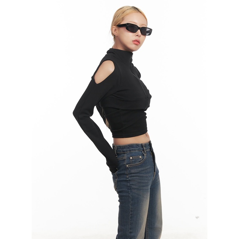 Zip-Up Cut-Out Bolero Top CM506