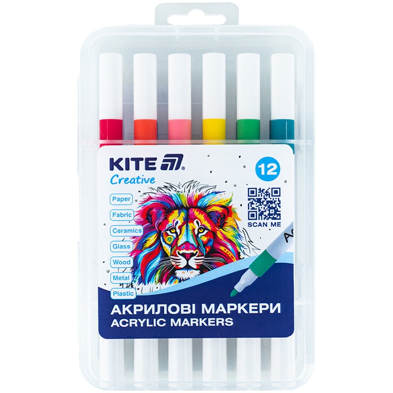 Acrylic markers Kite Creative K-1156, 12 colors