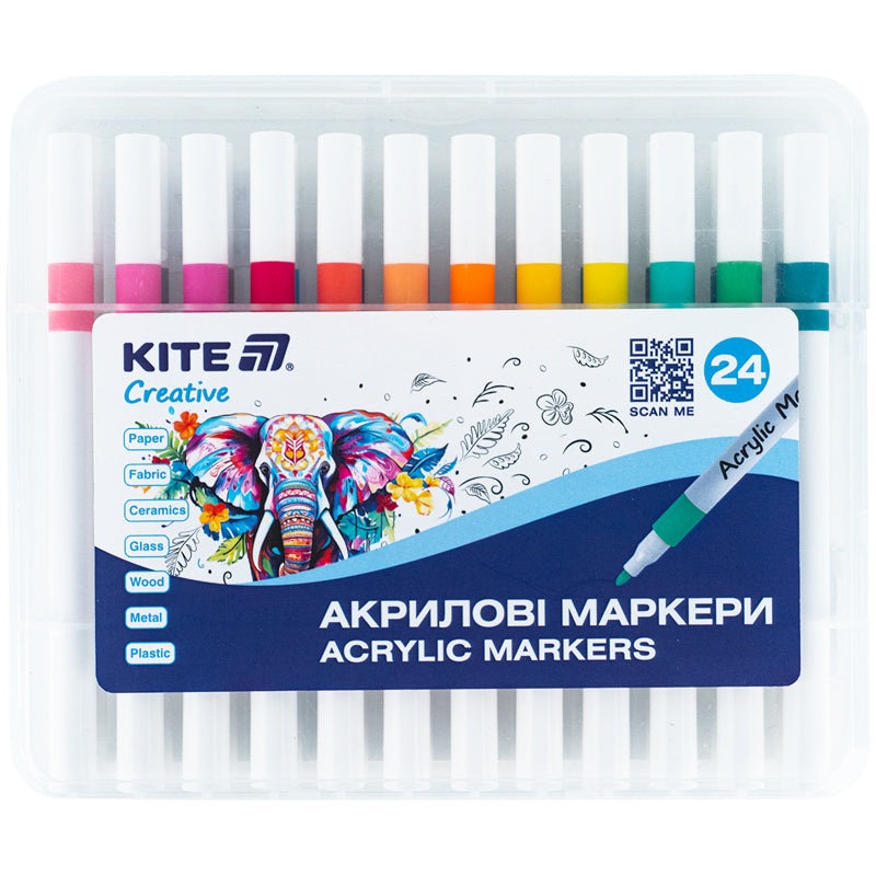 Acrylic markers Kite Creative K-1157, 24 colors