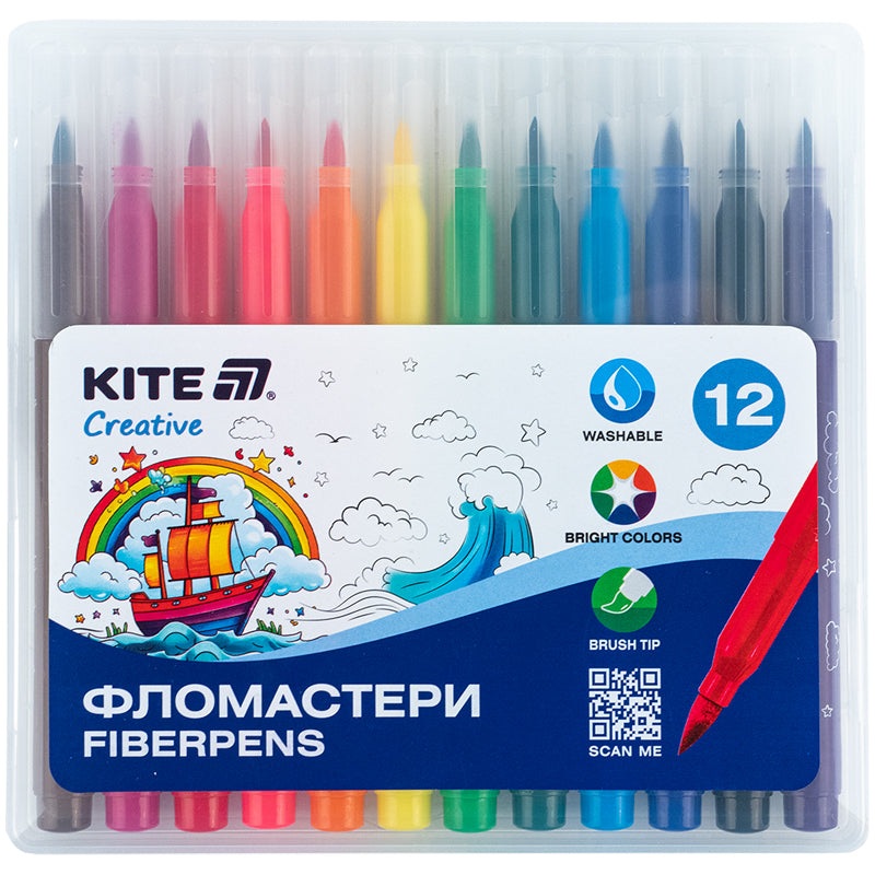 Brush fiberpens Kite Creative K-1150, 12 colors