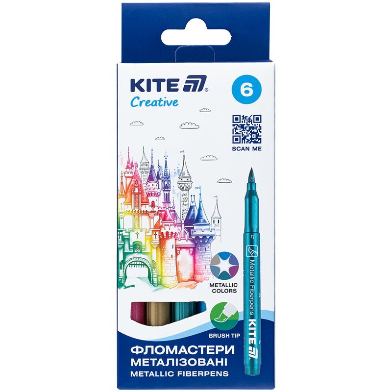 Brush markers Kite Creative K-1149, metallized, 6pcs