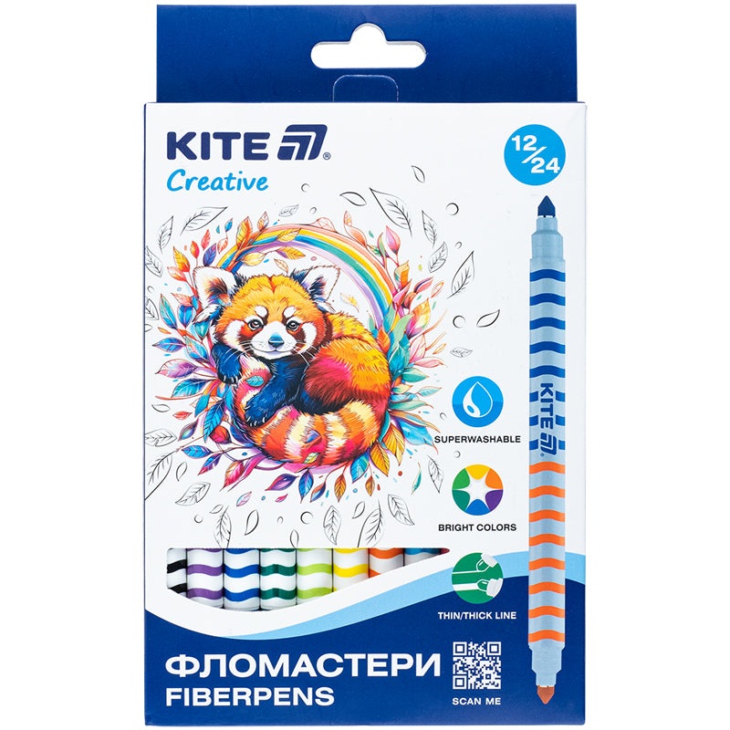 Fiberpens doublesided Kite Creative K-1151, 12pcs