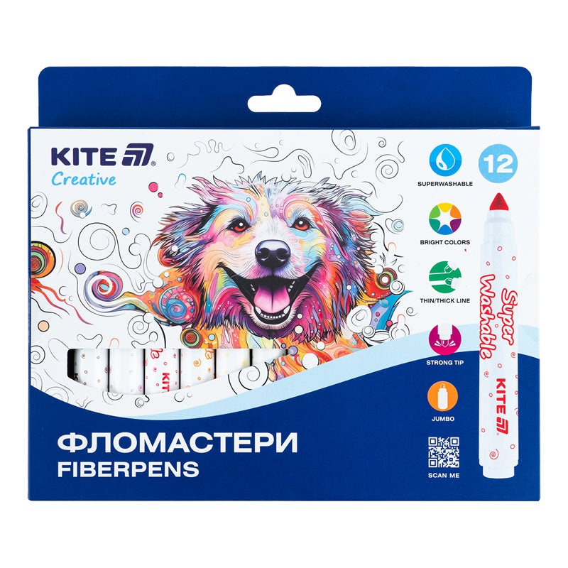 Fiberpens Kite Creative Superwashable Jumbo K-1155, 12 colors