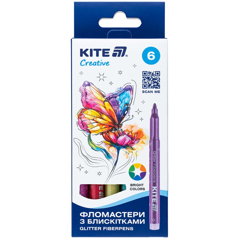 Glitter markers Kite Creative K-1147, 6pcs