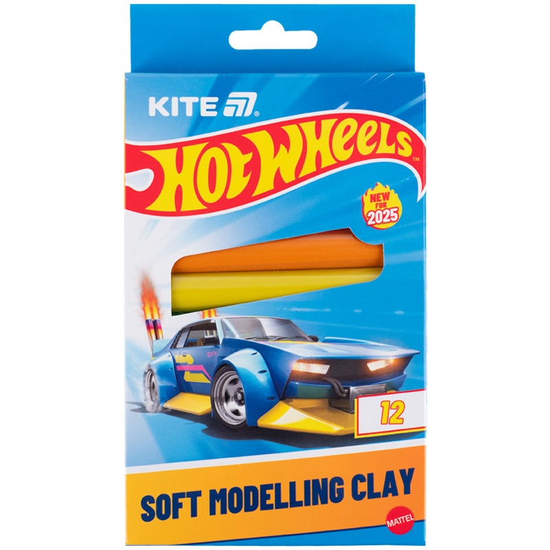 Wax-based modeling clay Kite Hot Wheels HW25-086-1, 12 colors, 200 g