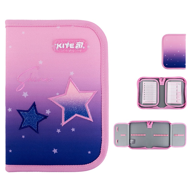 Pencil case without stationery Kite Sparkling K25-622-1, 1 compartment, 2 flaps