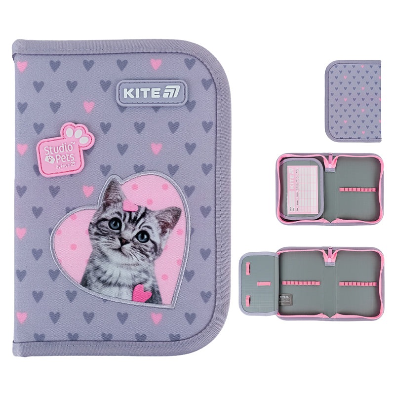 Pencil case without stationery Kite Studio Pets SP25-621, 1 compartment, 1 flap