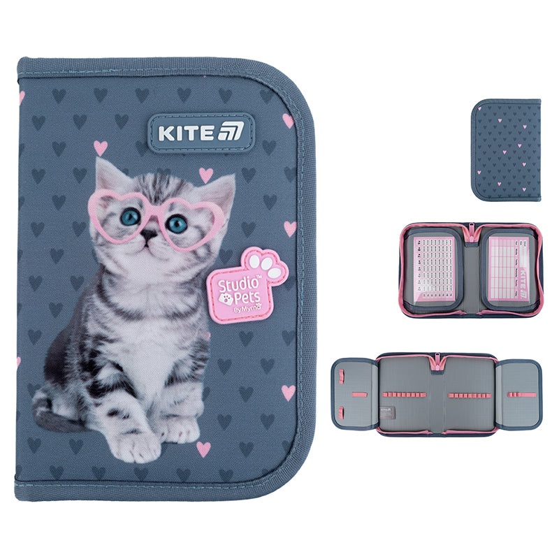 Pencil case without stationery Kite Studio Pets SP25-622-1, 1 compartment, 2 flaps
