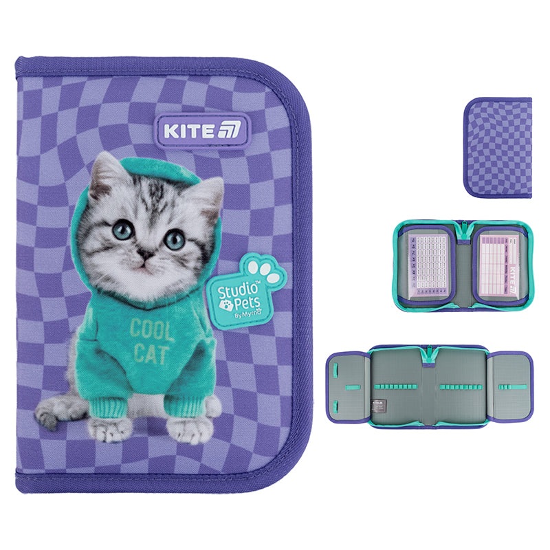 Pencil case without stationery Kite Studio Pets SP25-622-2, 1 compartment, 2 flaps