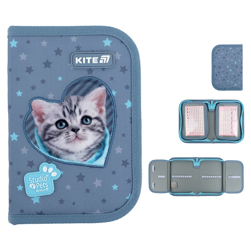 Pencil case without stationery Kite Studio Pets SP25-622-3, 1 compartment, 2 flaps