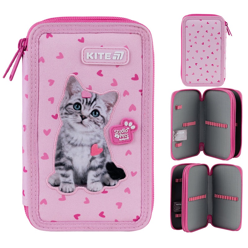 Pencil case without stationery Kite Studio Pets SP25-623, 2 compartments