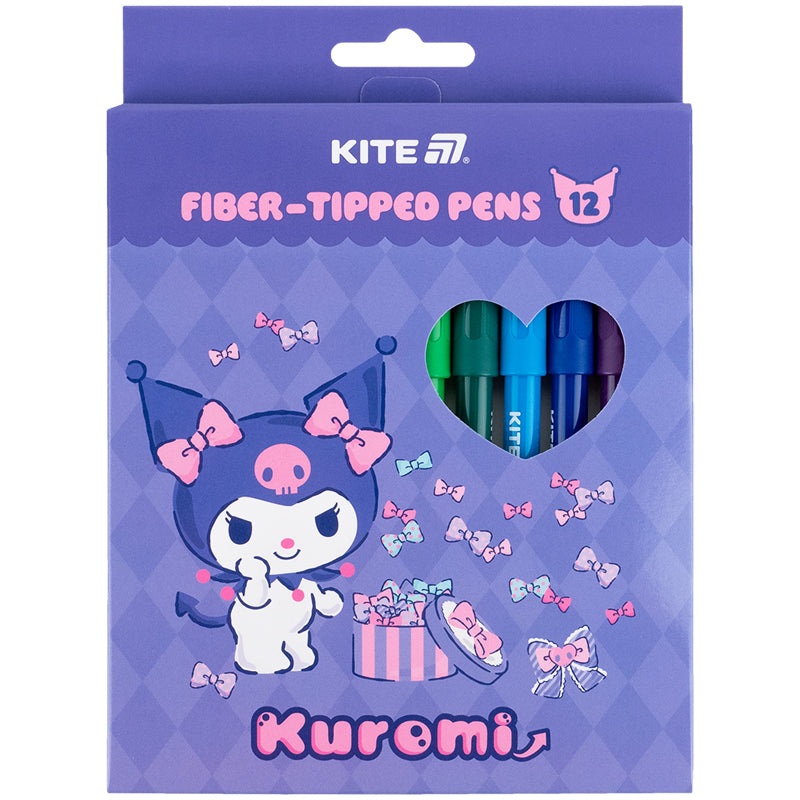 Set of fiber-tipped pens Kite Kuromi HK25-447-2, 12 colors