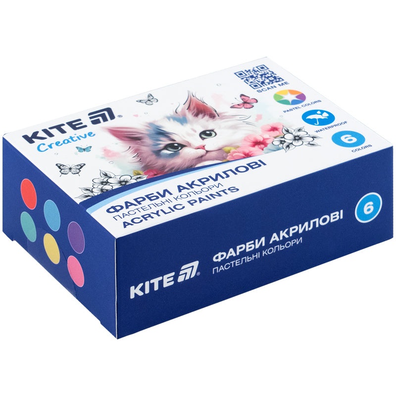 Acrylic paints Kite Creative K-272, 6 pastel colors, 20 ml