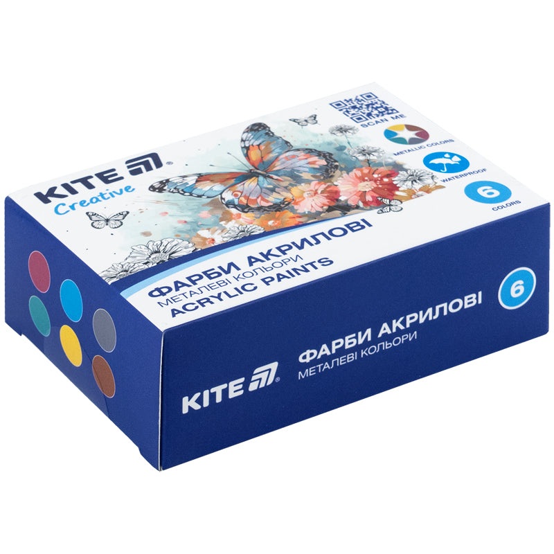 Acrylic paints Kite Creative K-273, 6 metallic colors, 20 ml