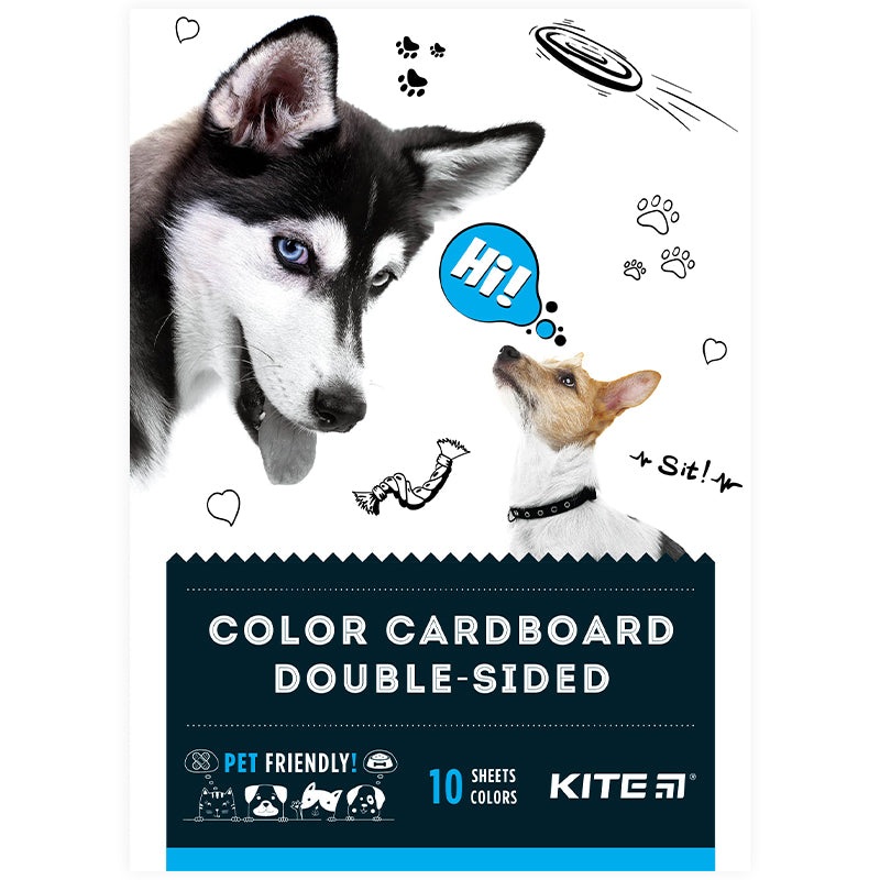 Color cardboard, double-sided Kite Dogs K22-289, 5, 10 sheets/10 colors