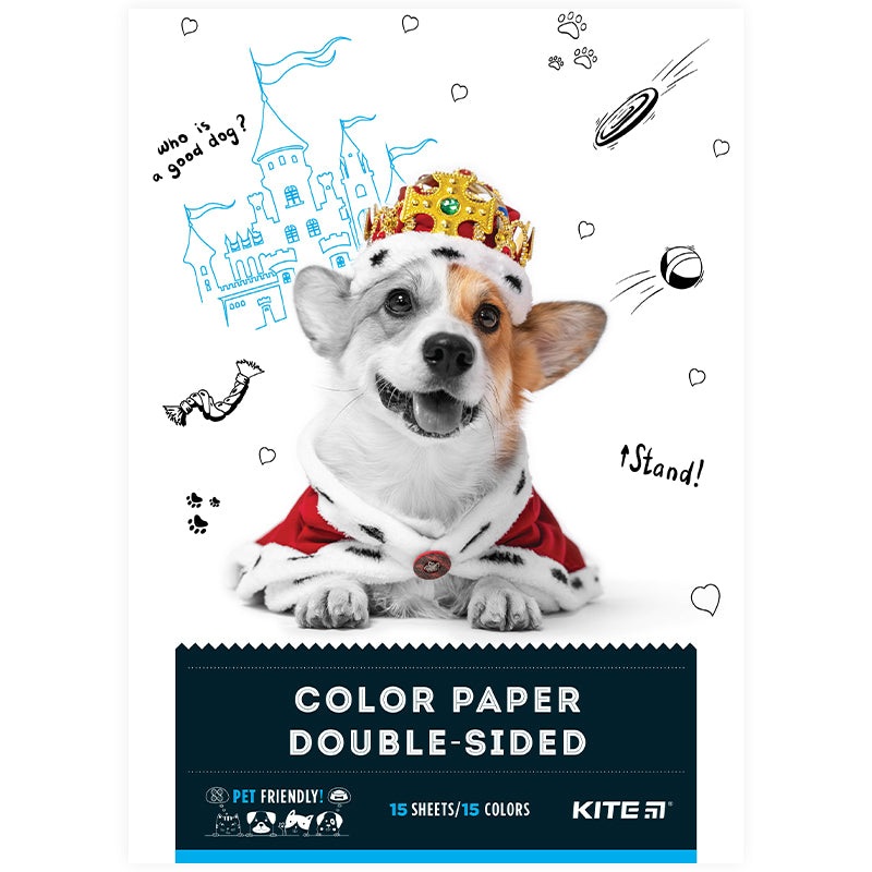 Color paper double-sided Kite Dogs K22-250-1, 4, 15 sheets/15 colors