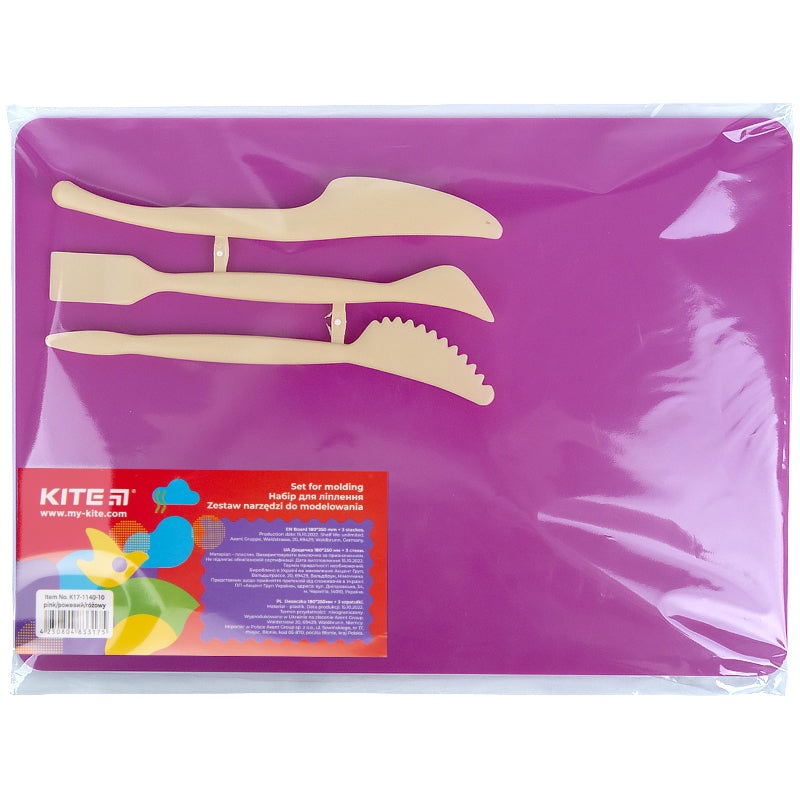 Modeling set Kite K17-1140-10, baseplate and 3 different modeling tools, pink
